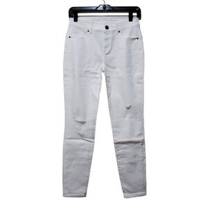 NWT Victoria's Secret Mid Rise Siren Skinny Jeans Sz 0 White Distressed Cropped